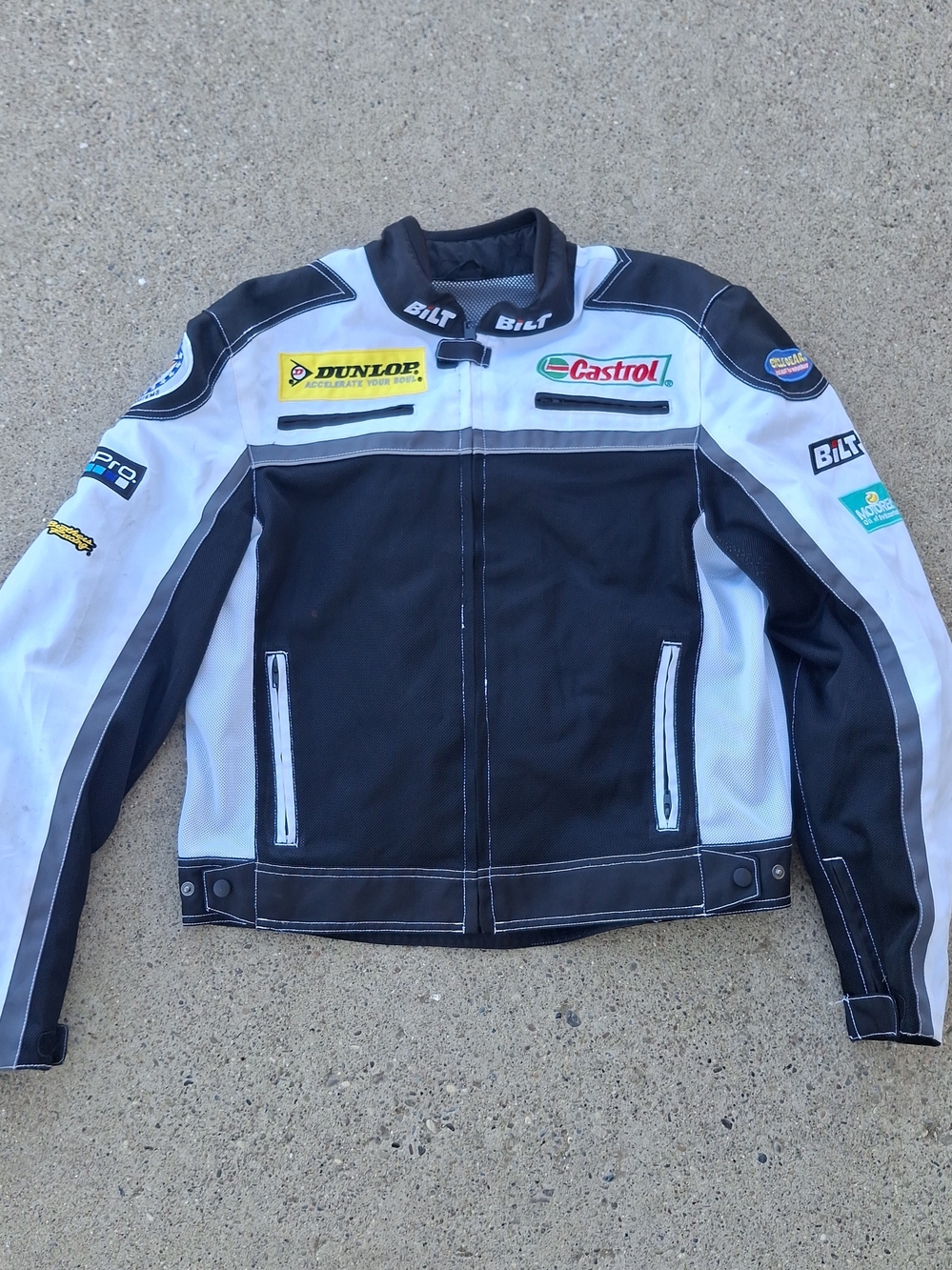 Bilt Motorcycle Racing Jacket Sz L With Patches Dunlop Castrol GoPro